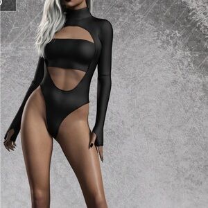 Candy Catz black cutout bodysuit NWOT small rave goth cyber punk gogo stretchy